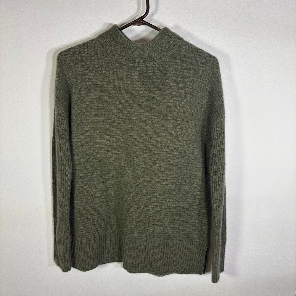 Rachel Zoe Womens S 100% Cashmere Sweater Olive Green Mock Neck Ribbed Knit